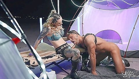 Blonde with a tattooed ass gets fucked by a big cock
