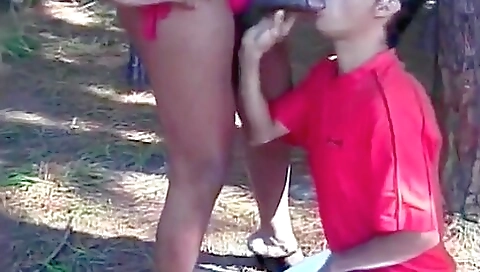 Ebony pornstar with big black dick riding in outdoor