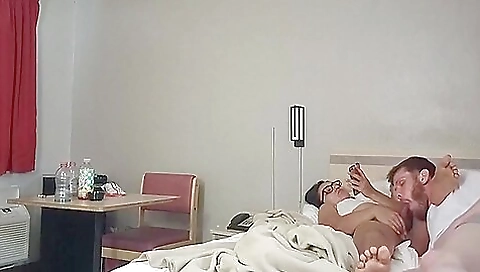 Gorgeous brunette is giving a deepthroat and double blowjob