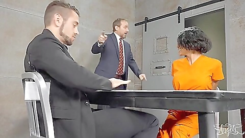 Busty brunette with a tattooed ass sucks a hard cock