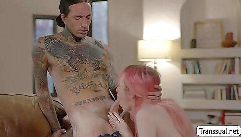 Horny redhead plays with a big dick in hardcore threesome